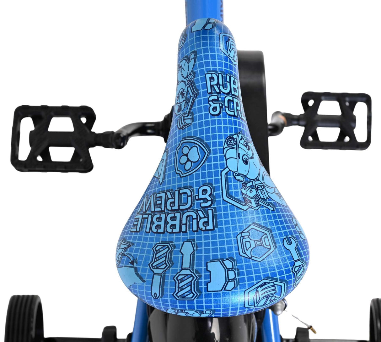 Blauer Fahrradsattel mit Comic-Motiv und kindgerechtem Design