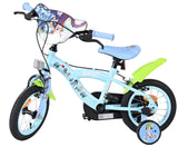 Kinderfahrrad in Blau mit buntem Design und Stützrädern