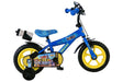 Blaues Kinderfahrrad mit gelben Reifen und Wasserflaschehalterung
