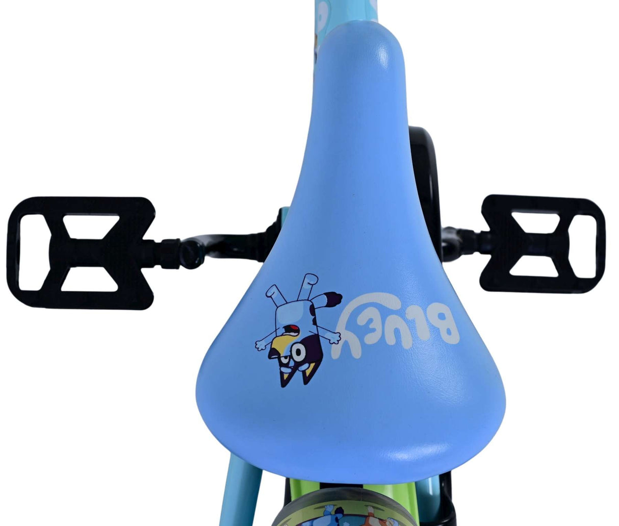 Blaues Kinderfahrrad mit charakteristischem Sattel und Fußstützen