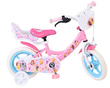 Rosa Kinderfahrrad mit Disney-Prinzessinnen-Motiven und Stützrädern