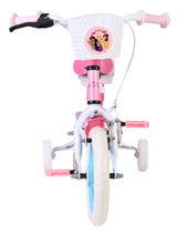 Kinderfahrrad in Pink und Weiß mit Prinzessinnen-Motiv und Stützrädern