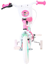 Kinderfahrrad in Weiß und Pink mit Korb und Stützrädern