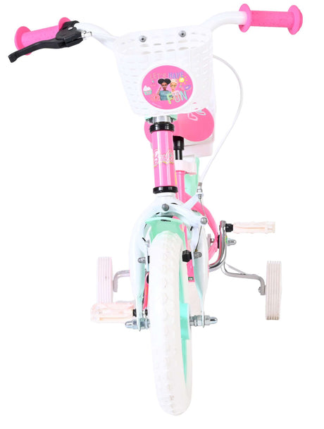 Kinderfahrrad in Weiß und Pink mit Korb und Stützrädern
