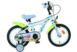 Kinderfahrrad in Blau mit bunten Charaktermotiven und stabilen Reifen