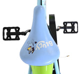 Blauer Fahrradsattel mit buntem Tiermotiv und grünen Details