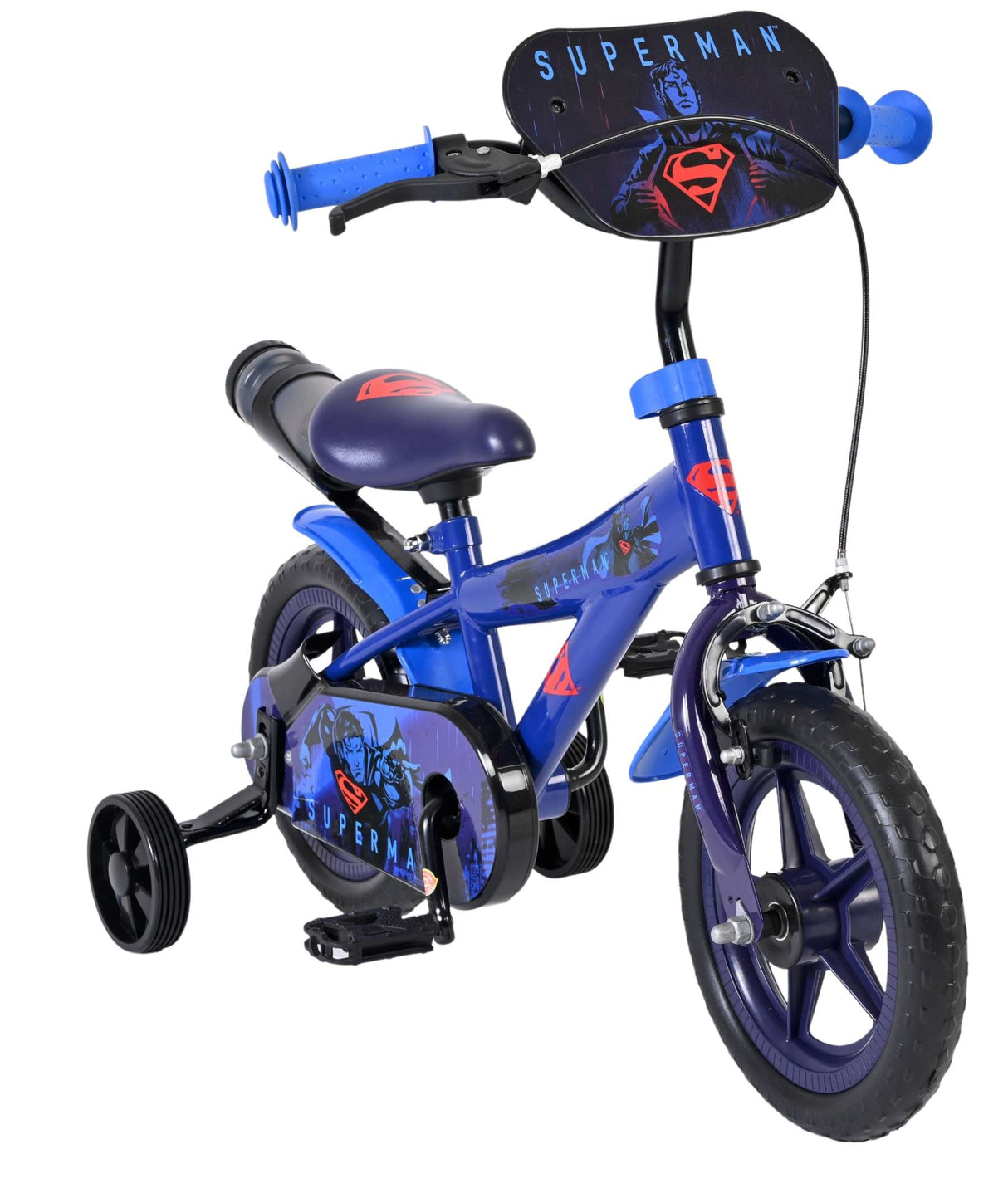 Kinderfahrrad in Blau mit Superman-Motiv und Stützrädern