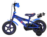 Blaues Kinderfahrrad mit Superman-Motiv und Stützrädern