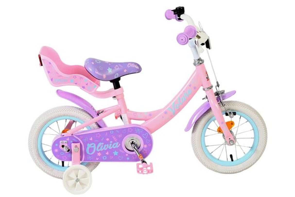 Kinderfahrrad in Pink und Lila mit Stützrädern und bequemen Sitz