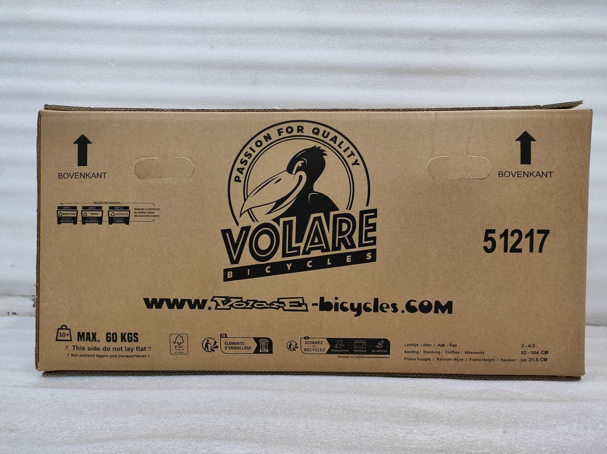 Kartonverpackung für ein Fahrrad mit Aufdruck und Handhabungshinweisen