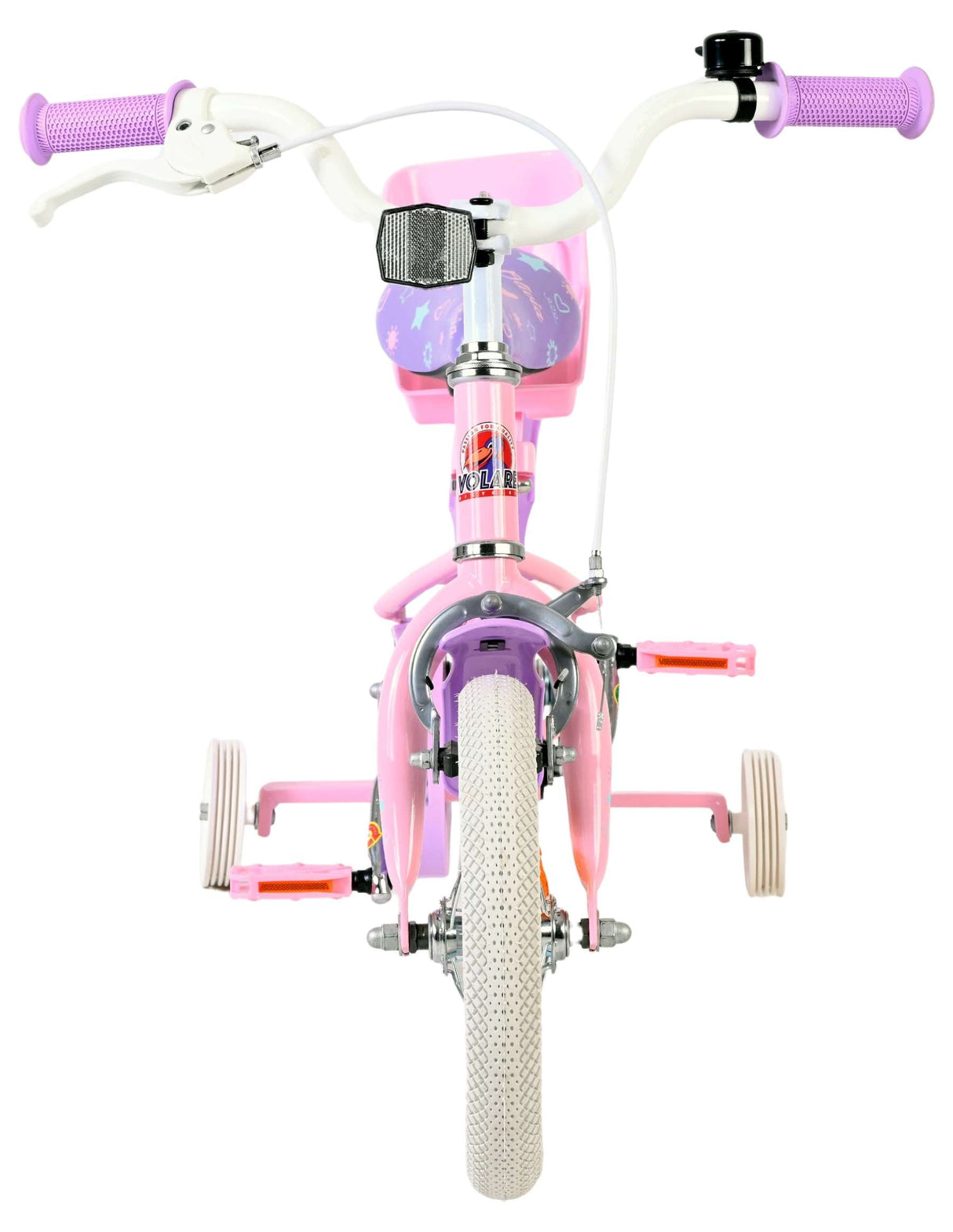 Rosa Kinderfahrrad mit Stützrädern und bunten Griffen