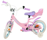 Rosa Kinderfahrrad mit Stützrädern und gepolsterter Sitzfläche