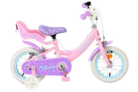 Rosa Kinderfahrrad mit stabilen Rädern und Sitz für eine zweite Person