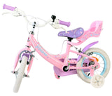 Rosa Kinderfahrrad mit Stützrädern und gepolstertem Sitz hinten
