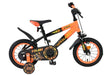 Kinderfahrrad in Schwarz und Orange mit Stützrädern und sportlichem Design
