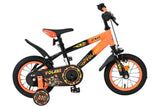 Kinderfahrrad in Schwarz und Orange mit Stützrädern und sportlichem Design