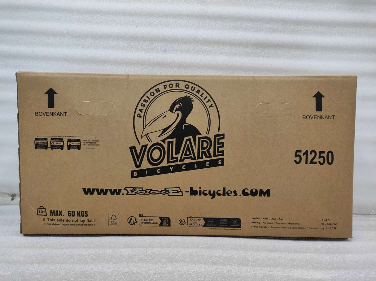 Kartonverpackung für ein Fahrrad mit Logo und Gewichtsangabe