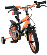 Kinderfahrrad in Orange und Schwarz mit Stützrädern und sportlichem Design