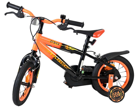 Kinderfahrrad in Schwarz und Orange mit stabilen Reifen und Rücktrittbremse