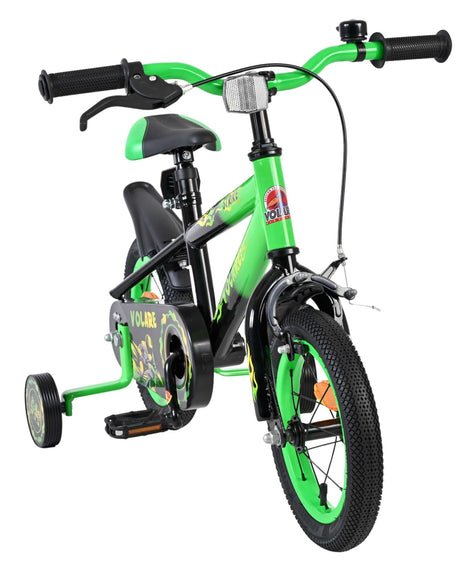 Kinderfahrrad in Schwarz und Grün mit Stützrädern und verstellbarem Sattel