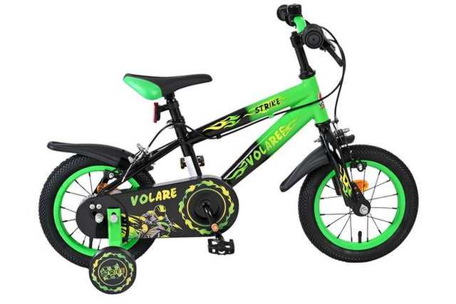 Kinderfahrrad in Grün mit schwarzem Rahmen und stabilen Reifen