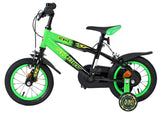Kinderfahrrad in Schwarz und Grün mit Stützrädern und sportlichem Design