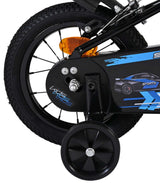 Fahrrad mit stabilisierenden Rädern und sportlichem Design in Blau und Schwarz