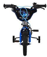 Blaues Kinderfahrrad mit Stützrädern und verstellbaren Handgriffen