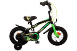 Kinderfahrrad in Schwarz und Grün mit Stützrädern und sportlichem Design