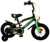 Kinderfahrrad in Schwarz und Grün mit Stützrädern und sportlichem Design