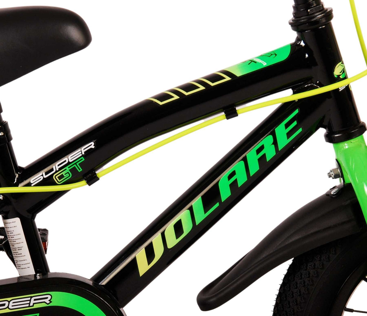 Schwarzes Kinderfahrrad mit grünen Akzenten und sportlichem Design
