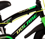Schwarzes Kinderfahrrad mit grünen Akzenten und sportlichem Design
