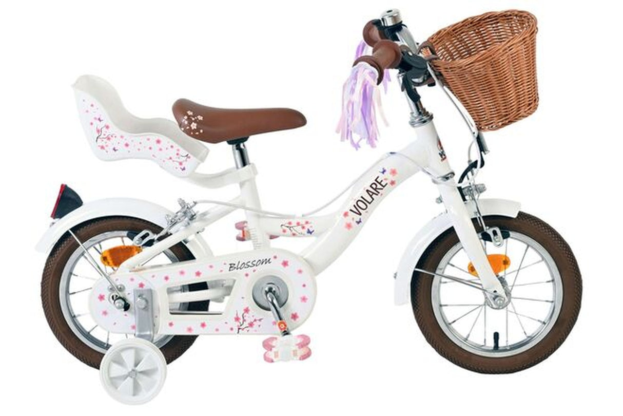 Volare Blossom Kinderfahrrad - Mädchen - 12 Zoll - Weiß - Zwei Handbremsen