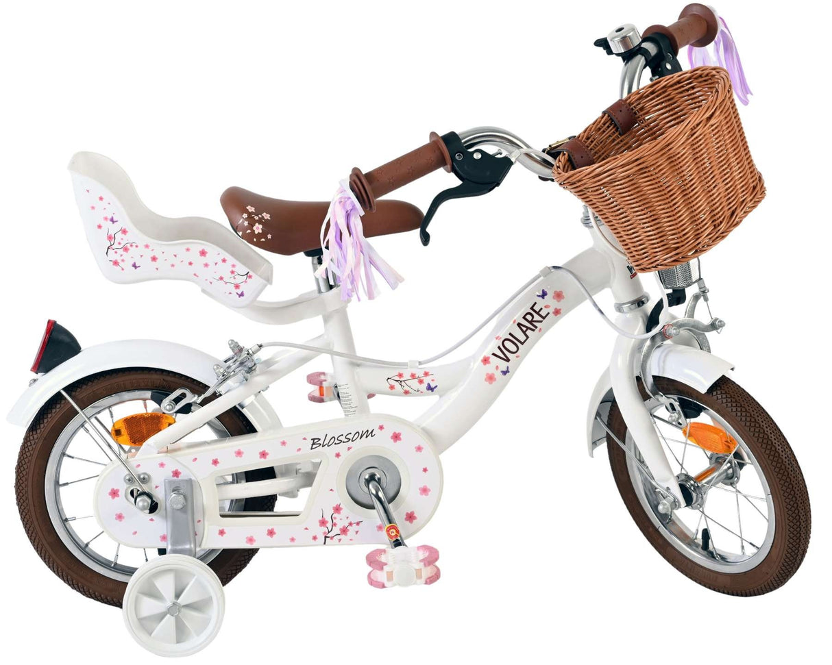 Volare Blossom Kinderfahrrad - Mädchen - 12 Zoll - Weiß - Zwei Handbremsen
