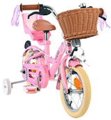 Rosa Kinderfahrrad mit Korb und Stützrädern, gepolsterter Sitz