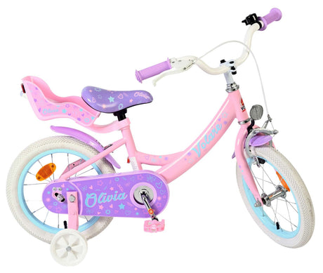 Rosa Kinderfahrrad mit gepolstertem Sitz und Stützrädern