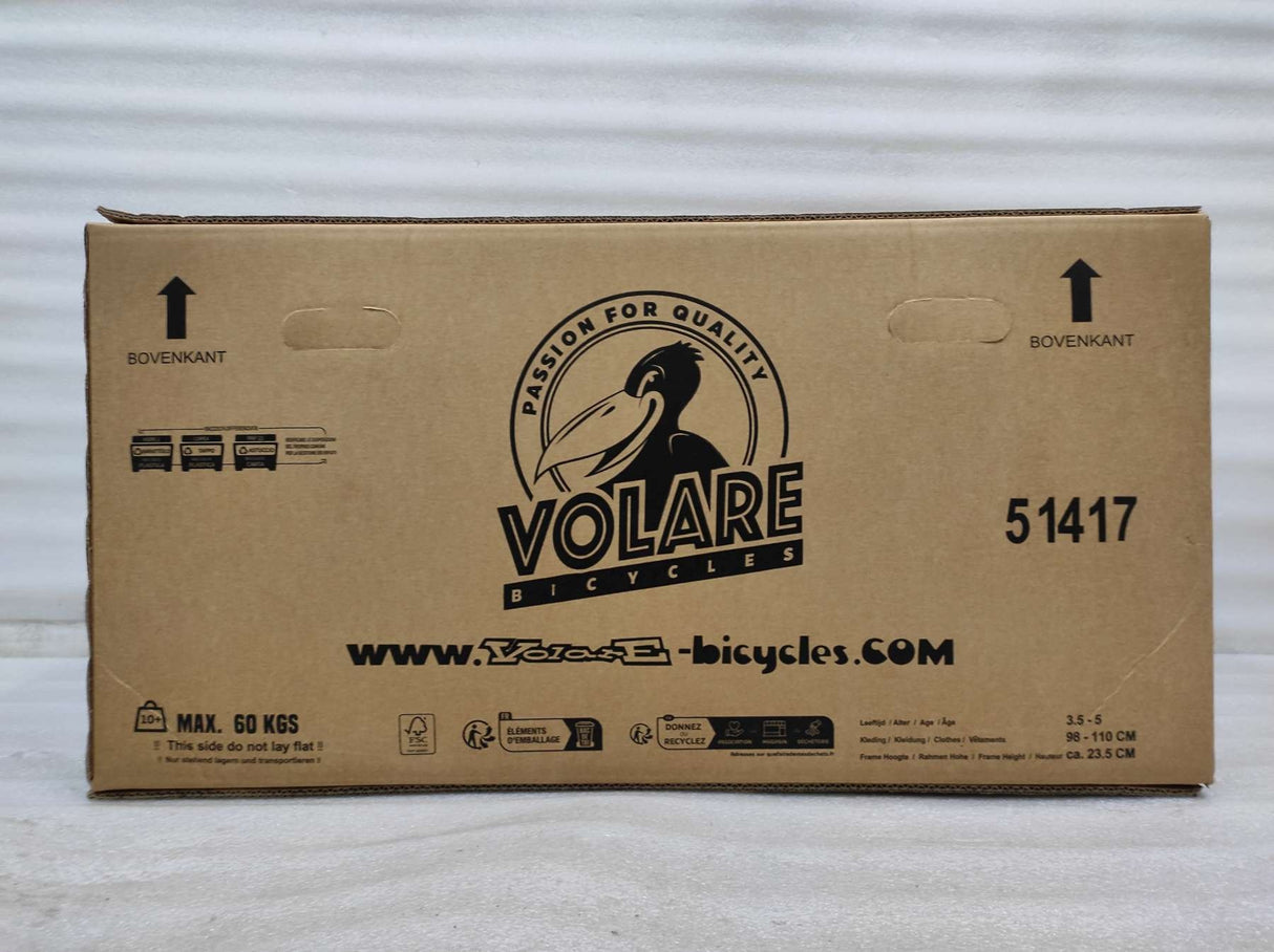 Kartonverpackung für ein Fahrrad mit Logo und Gewichtsangabe