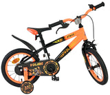 Kinderfahrrad in Orange und Schwarz mit sportlichem Design und Stützrädern