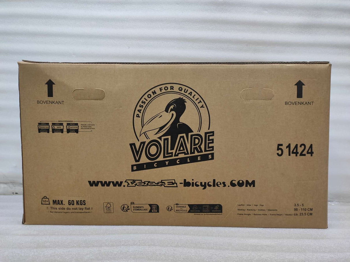 Kartonverpackung für Fahrräder mit Logo und Gewichtsangabe