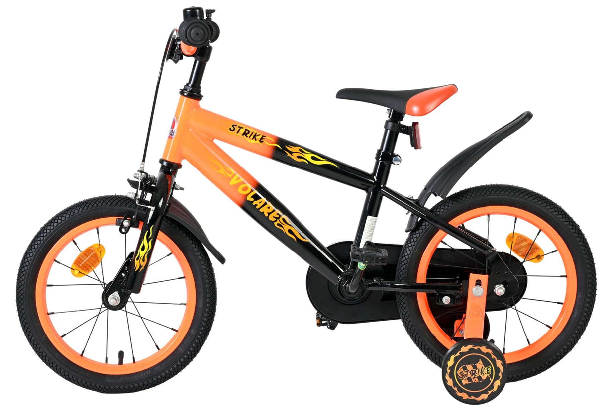 Kinderfahrrad in Schwarz und Orange mit 16-Zoll-Rädern und Rücktrittbremse