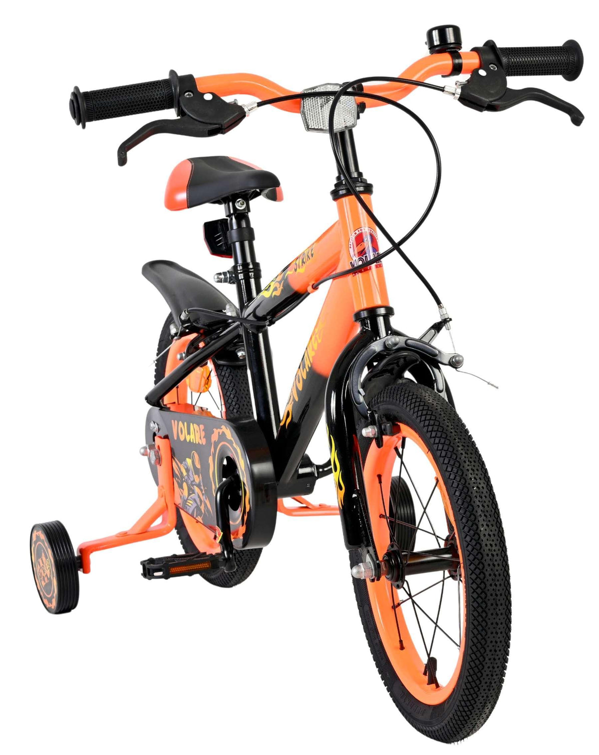 Kinderfahrrad in Orange mit Stützrädern und sportlichem Design