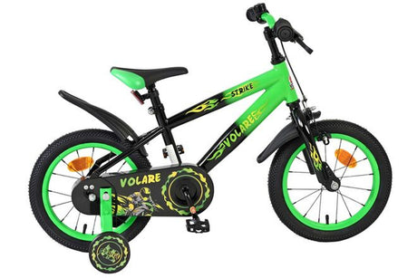 Kinderfahrrad in Schwarz und Grün mit 16-Zoll-Rädern und Stützrädern