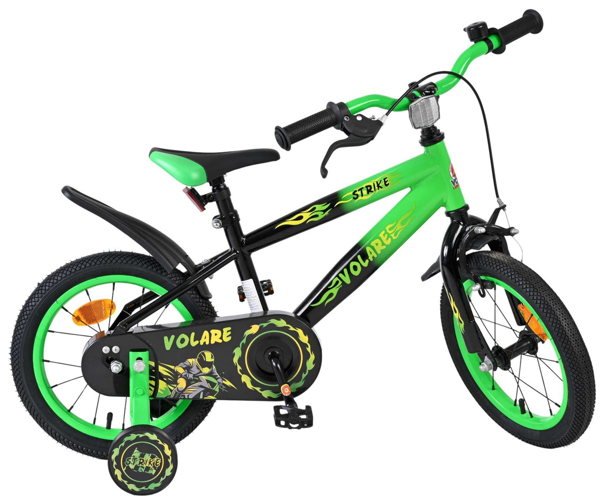 Kinderfahrrad in Grün und Schwarz mit sportlichem Design und 16-Zoll-Rädern