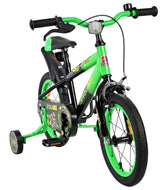 Kinderfahrrad in Grün mit Stützrädern und sportlichem Design