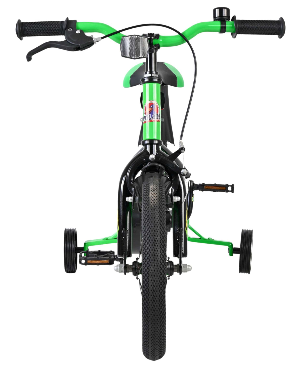 Dreirad mit grünen und schwarzen Elementen, stabilen Rädern und Pedalen