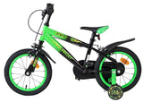 Kinderfahrrad in Schwarz und Grün mit Stützrädern und 16-Zoll-Rädern
