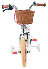 Volare Excellent Kinderfahrrad Mädchen 14 Zoll Weiß mit Hand- und Rücktrittbremse, abnehmbaren Stützrädern und Weidenkorb