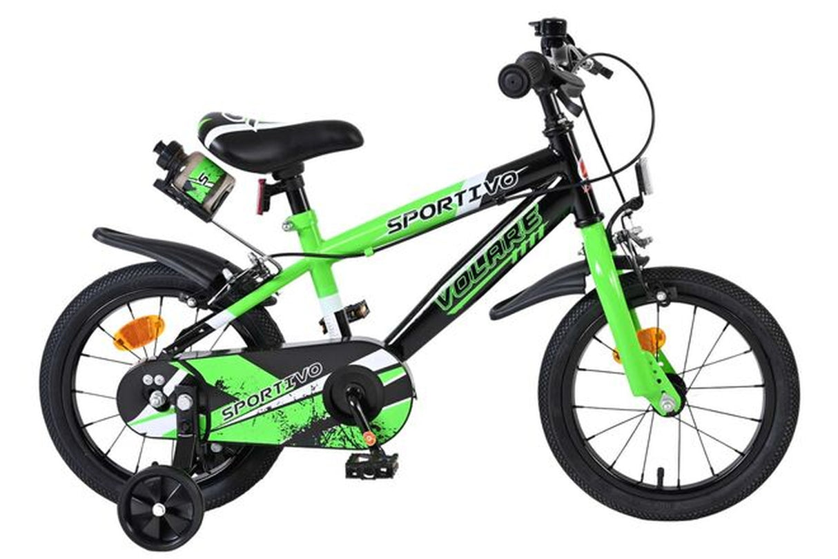 Volare Sportivo Kinderfahrrad - Jungen - 14 Zoll - Grün Schwarz - Zwei Handbremsen