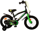 Kinderfahrrad in Schwarz und Grün mit Stützrädern und sportlichem Design