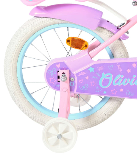 Rosa Kinderfahrrad mit weißen Reifen und Stützrädern